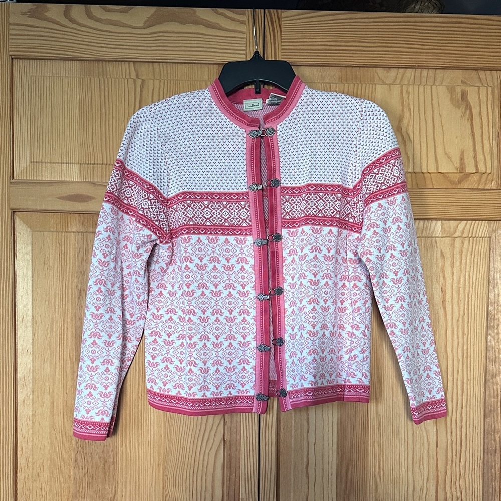 L.L. Bean Pink and White Cardigan Sweater